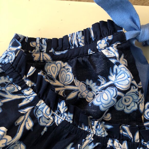 J. CREW Blue Floral Ruffle Top Long Sleeve Blouse XS 36" Cotton100 - Picture 4 of 9